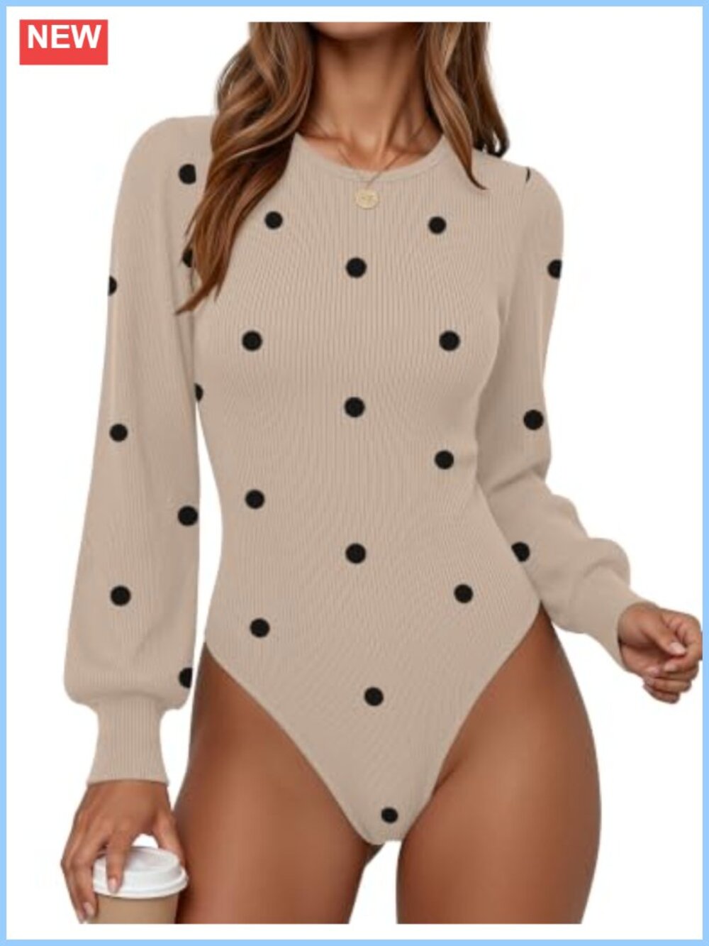 Zeagoo Womens Long Sleeve Sweater Bodysuit Crewneck Puff Knit Pullover